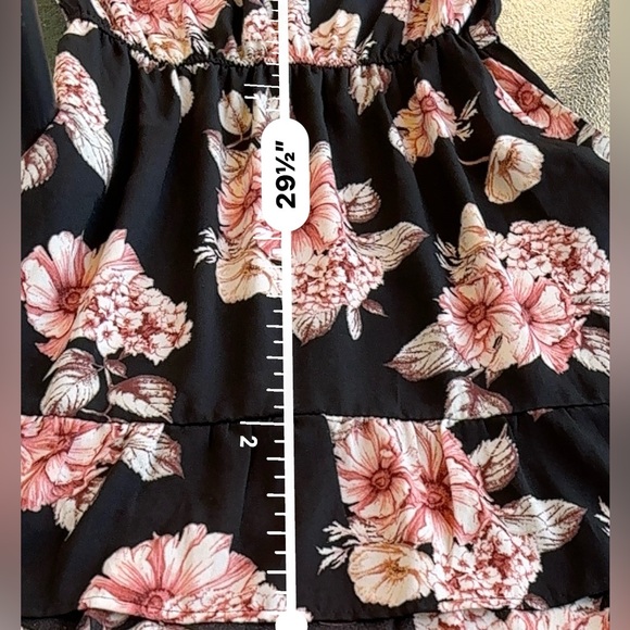Women’s Xhilaration Black Floral Dress W/Pockets and Bell Sleeves. Size M - Picture 2 of 8